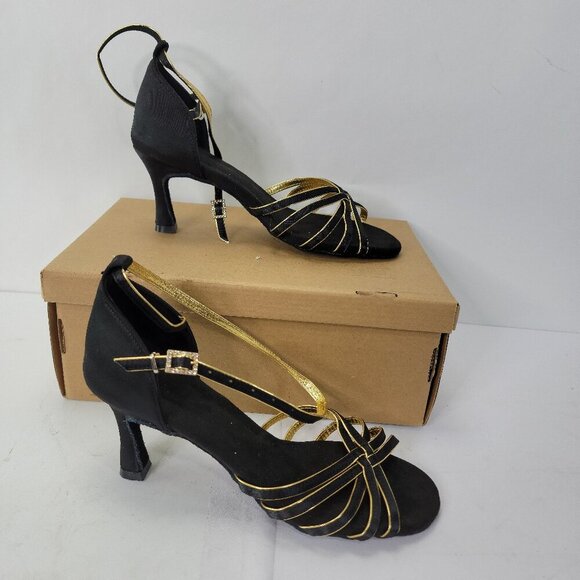 Ballroom Dance Strap Heels Suede Size 9 - Picture 1 of 4